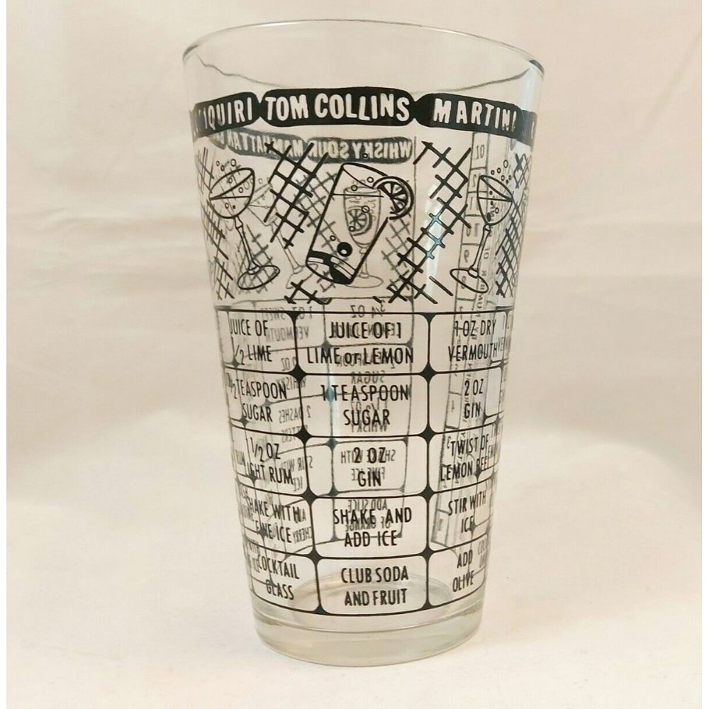 VINTAGE FEDERAL BARTENDER BAR COCKTAIL MIXED DRINK RECIPE SHAKER GLASS NO FLAWS